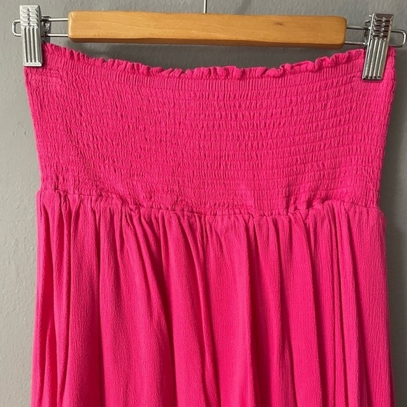 MF Designs high-low smock waist tiered ruffle skirt in pink. Size X-Small - Picture 3 of 7